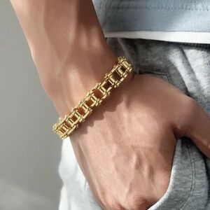 Men’s 18K Gold Motorcycle Biker Bike Link Bracelet
